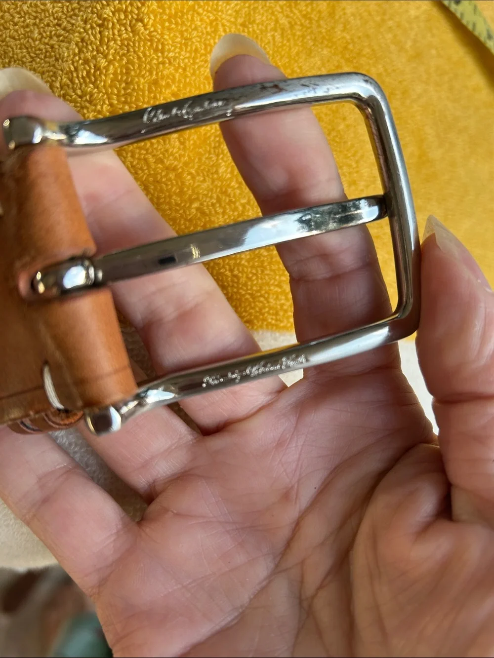 Men’s Genuine Leather Belt with Red Logo Detail